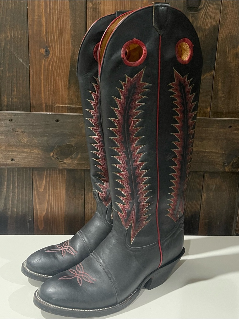 RARE Vintage Tony Lama Mens 10.5D Black Red Leather Tall Cowboy Boots Western